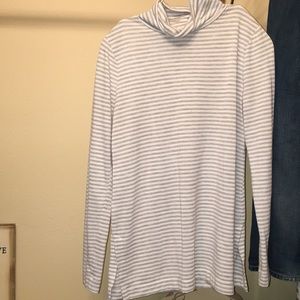 Gray and white striped turtleneck long sleeve